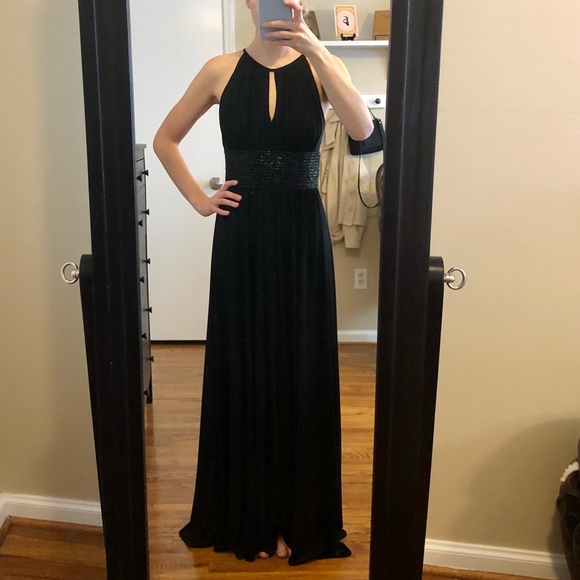 Floor-Length Beaded Waist Keyhole Back Dress - Picture 1 of 5